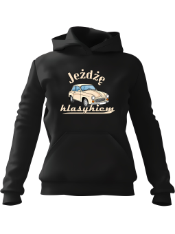 Bluza Męska z kapturem Jeżdzę Klasykiem Czarna - Śmieszne gadżety z Nadrukami ?