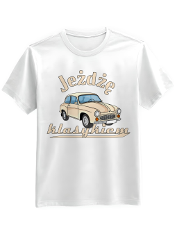 Koszulka Koszulka Męska Jeżdzę Klasykiem Biała - Śmieszne T-Shirty z Nadrukami ?