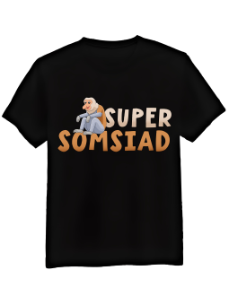 Koszulka Koszulka Męska Super Somsiad Czarna - Śmieszne T-Shirty z Nadrukami ?