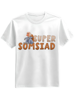 Koszulka Koszulka Męska Super Somsiad Biała - Śmieszne T-Shirty z Nadrukami ?