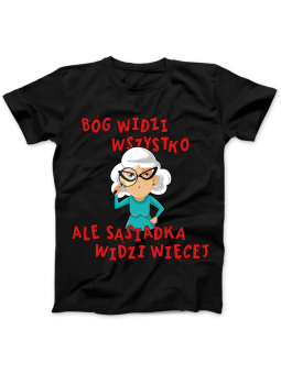 Koszulka Koszulka Damska Sąsiadka Widzi Więcej Czarna - Śmieszne T-Shirty z Nadrukami ?