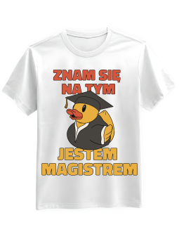 Koszulka Koszulka Męska Znam Się Na Tym Jestem Magistrem Biała - Śmieszne T-Shirty z Nadrukami ?