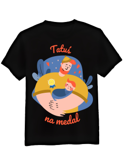 Koszulka Koszulka Męska Tatuś Na Medal  Czarna - Śmieszne T-Shirty z Nadrukami ?