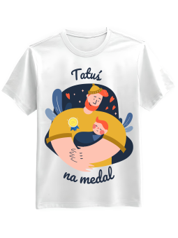 Koszulka Koszulka Męska Tatuś Na Medal  Biała - Śmieszne T-Shirty z Nadrukami ?