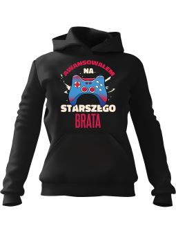 Bluza Męska z kapturem Awansowałem Na Starszego Brata Czarna - Śmieszne gadżety z Nadrukami ?