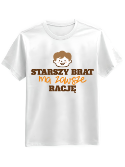 Koszulka Koszulka Męska Starszy Brat Ma Zawsze Rację Biała - Śmieszne T-Shirty z Nadrukami ?