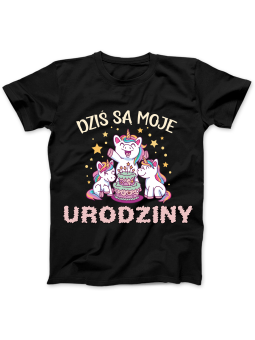 Koszulka Koszulka damska Jednorożce Dziś Są Moje Urodziny Czarna - Śmieszne T-Shirty z Nadrukami ?