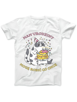 Koszulka Koszulka Damska Kot Mam Urodziny Biała - Śmieszne T-Shirty z Nadrukami ?