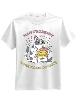 Koszulka Koszulka Męska Kot Mam Urodziny Biała - Śmieszne T-Shirty z Nadrukami ?