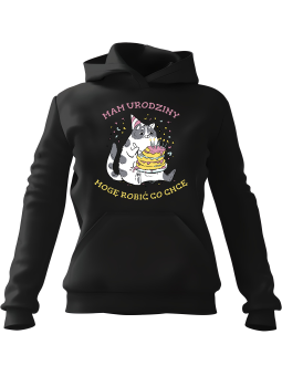 Bluza Męska z kapturem Kot Mam Urodziny Czarna - Śmieszne gadżety z Nadrukami ?