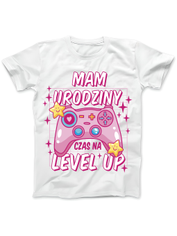 Koszulka Koszulka Damska Czas Na Level Up Biała - Śmieszne T-Shirty z Nadrukami ?