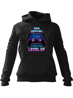 Bluza Męska z kapturem Pora Na Level Up Czarna - Śmieszne gadżety z Nadrukami ?