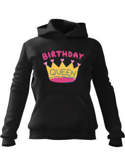 Bluza Damska z kapturem Korona Birthday Queen Czarna - Modna Odzież z Nadrukami ?