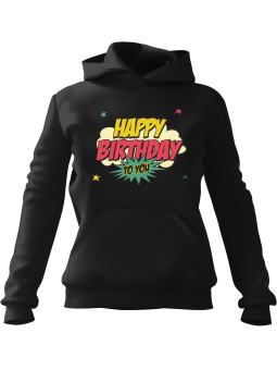 Bluza Damska z kapturem Happy Birthday To You Czarna - Modna Odzież z Nadrukami ?