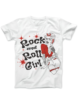 Koszulka Koszulka Damska Rock n Roll Girl Biała - Śmieszne T-Shirty z Nadrukami ?