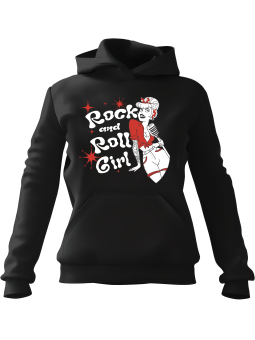 Bluza Damska z kapturem Rock n Roll Girl Czarna - Modna Odzież z Nadrukami ?
