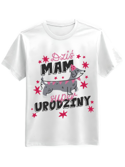 Koszulka Koszulka Męska Jamnik Dziś Mam Urodziny Biała - Śmieszne T-Shirty z Nadrukami ?