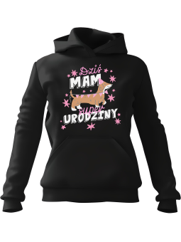 Bluza Męska z kapturem Jamnik Dziś Mam Urodziny Czarna - Śmieszne gadżety z Nadrukami ?