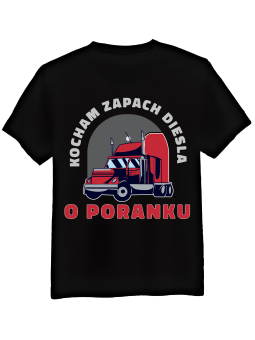 Koszulka Koszulka Męska Kocham Zapach Diesla o Poranku Czarna - Śmieszne T-Shirty z Nadrukami ?