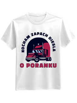 Koszulka Koszulka Męska Kocham Zapach Diesla o Poranku Biała - Śmieszne T-Shirty z Nadrukami ?
