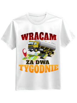 Koszulka Koszulka Męska Wracam Za Dwa Tygodnie Biała - Śmieszne T-Shirty z Nadrukami ?
