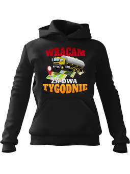 Bluza Męska z kapturem Wracam Za Dwa Tygodnie Czarna - Śmieszne gadżety z Nadrukami ?