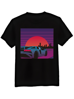 Koszulka Koszulka Męska Vaporwave Car Czarna - Mustang Motoryzacja