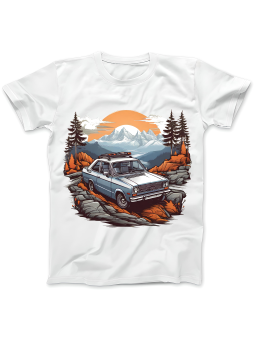 Koszulka Koszulka Damska Samochód w Górach Biała - Śmieszne T-Shirty z Nadrukami ?