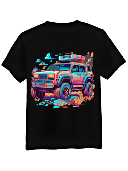 Koszulka Koszulka Męska Kolorowy Samochód Terenowy Czarna - Mustang Motoryzacja