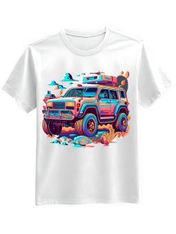 Koszulka Koszulka Męska Kolorowy Samochód Terenowy Biała - Śmieszne T-Shirty z Nadrukami ?