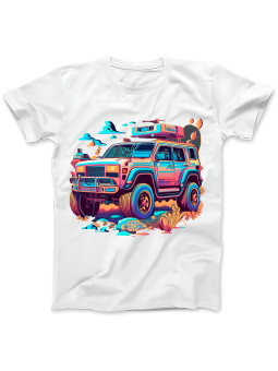 Koszulka Koszulka Damska Kolorowy Samochód Terenowy Biała - Śmieszne T-Shirty z Nadrukami ?