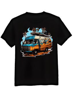 Koszulka Koszulka Męska Komiksowy Camper Czarna - Mustang Motoryzacja