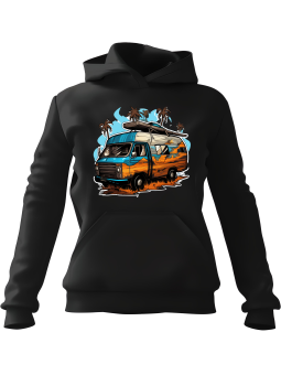 Bluza Damska z kapturem Komiksowy Camper Czarna - Modna Odzież z Nadrukami ?