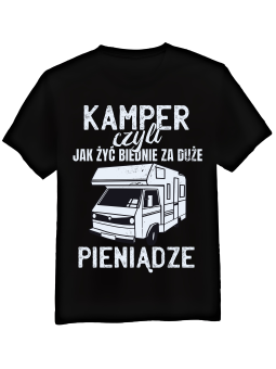 Koszulka Koszulka Męska Kamper Jak Żyć Biednie Czarna - Mustang Motoryzacja