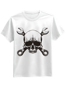 Koszulka Koszulka Męska Czaszka Mechanik Biała - Śmieszne T-Shirty z Nadrukami ?