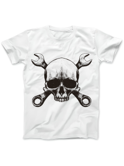 Koszulka Koszulka Damska Czaszka Mechanik Biała - Śmieszne T-Shirty z Nadrukami ?