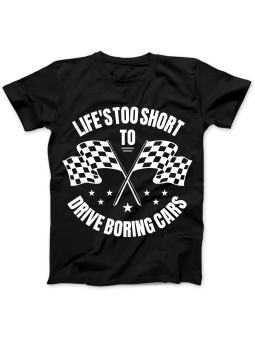 Koszulka Koszulka Damska Life Is Too Short To Drive Boring Cars Czarna - Śmieszne T-Shirty z Nadrukami ?