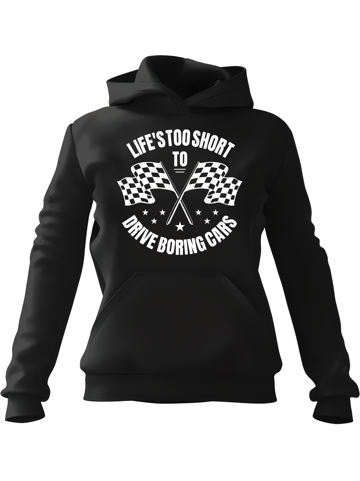 Bluza Damska z kapturem Life Is Too Short To Drive Boring Cars Czarna - Modna Odzież z Nadrukami ?