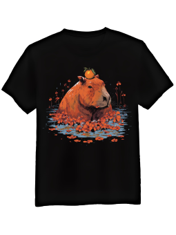 Koszulka Koszulka Męska Kapibara z Kwiatami Czarna - Mustang Motoryzacja