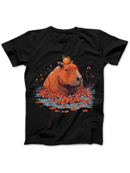 Koszulka Koszulka Damska Kapibara z Kwiatami Czarna - Śmieszne T-Shirty z Nadrukami ?