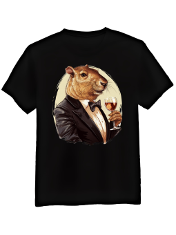 Koszulka Koszulka Męska Kapibara z Winem Czarna - Mustang Motoryzacja