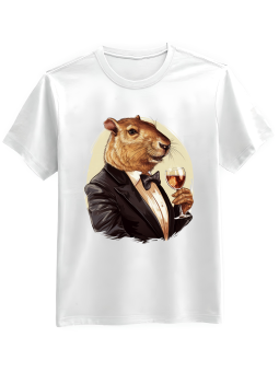 Koszulka Koszulka Męska Kapibara z Winem Biała - Mustang Motoryzacja