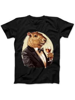 Koszulka Koszulka Damska Kapibara z Winem Czarna - Śmieszne T-Shirty z Nadrukami ?