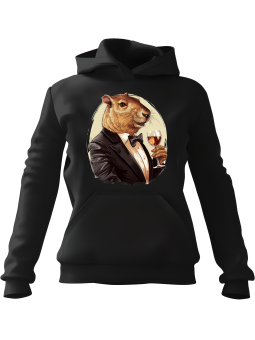 Bluza Męska z kapturem Kapibara z Winem Czarna - Śmieszne gadżety z Nadrukami ?