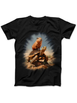 Koszulka Koszulka Damska Kapibara Na Żółwiu Czarna - Śmieszne T-Shirty z Nadrukami ?