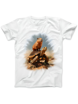 Koszulka Koszulka Damska Kapibara Na Żółwiu Biała - Śmieszne T-Shirty z Nadrukami ?