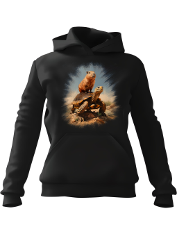 Bluza Męska z kapturem Kapibara Na Żółwiu Czarna - Śmieszne gadżety z Nadrukami ?