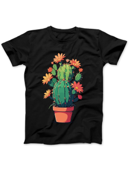 Koszulka Koszulka Damska Kwitnący Kaktus Czarna - Śmieszne T-Shirty z Nadrukami ?