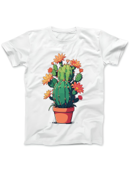 Koszulka Koszulka Damska Kwitnący Kaktus Biała - Śmieszne T-Shirty z Nadrukami ?