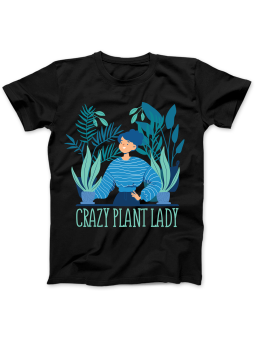 Koszulka Koszulka Damska Crazy Plant Lady Czarna - Śmieszne T-Shirty z Nadrukami ?
